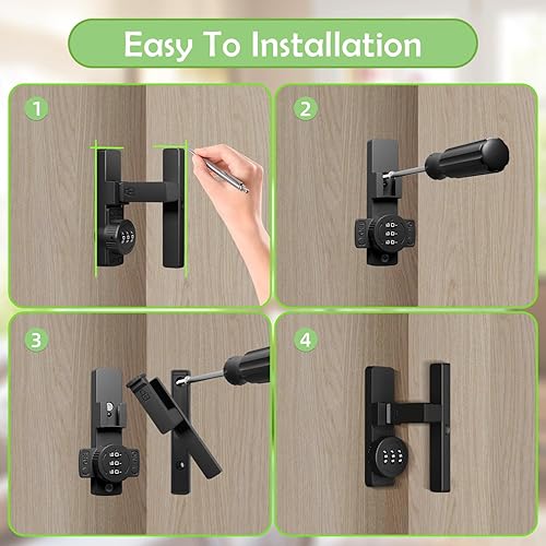 Miniatura 4 de Cerradura de puerta de granero abatible de 90 grados, pequeños cierres de puerta con combinación de contraseña de 3 dígitos, cerradura de seguridad