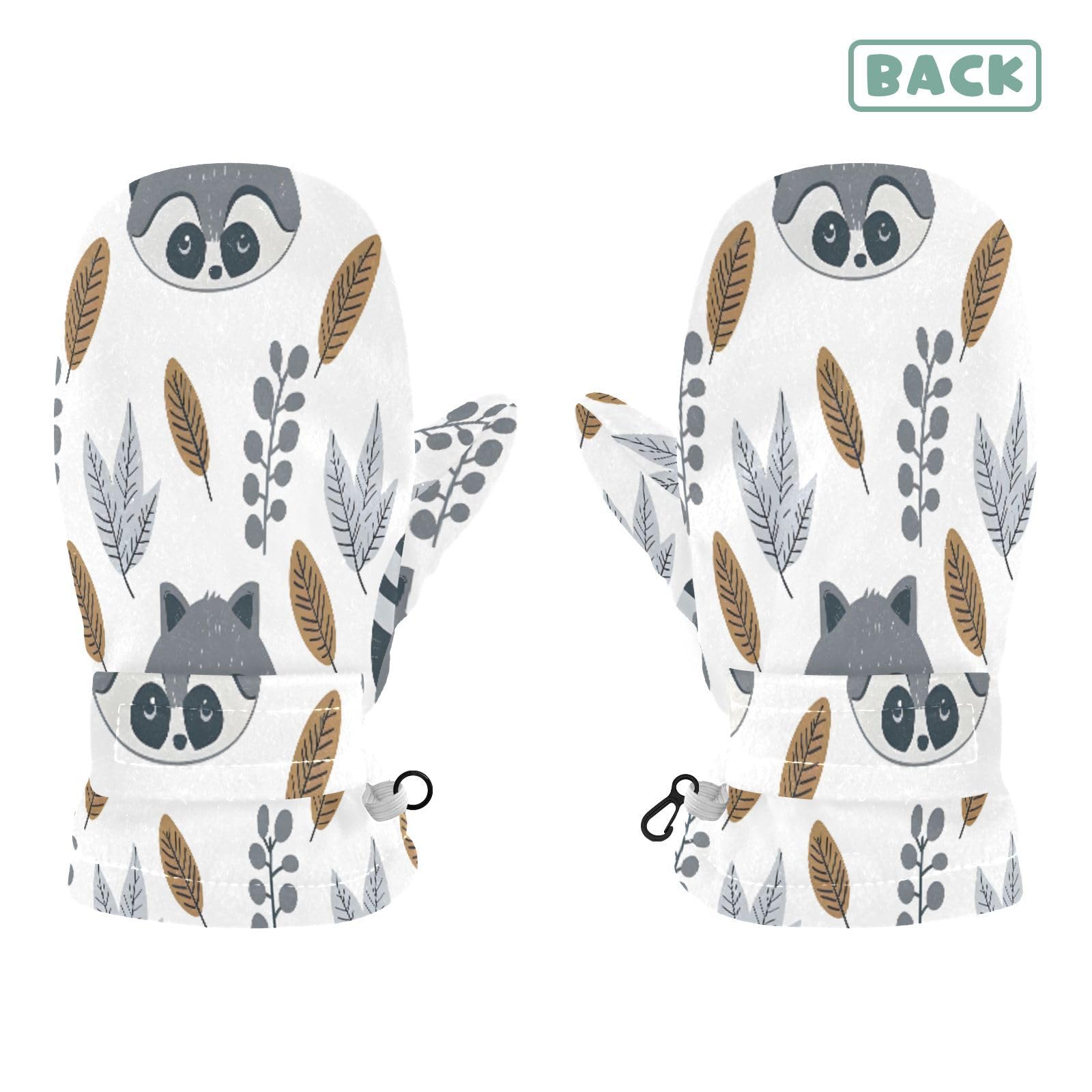 Kid's Winter Gloves Children Warm Gloves Little Raccoon Small Leaves for Boys Girl Age 2-4 Years