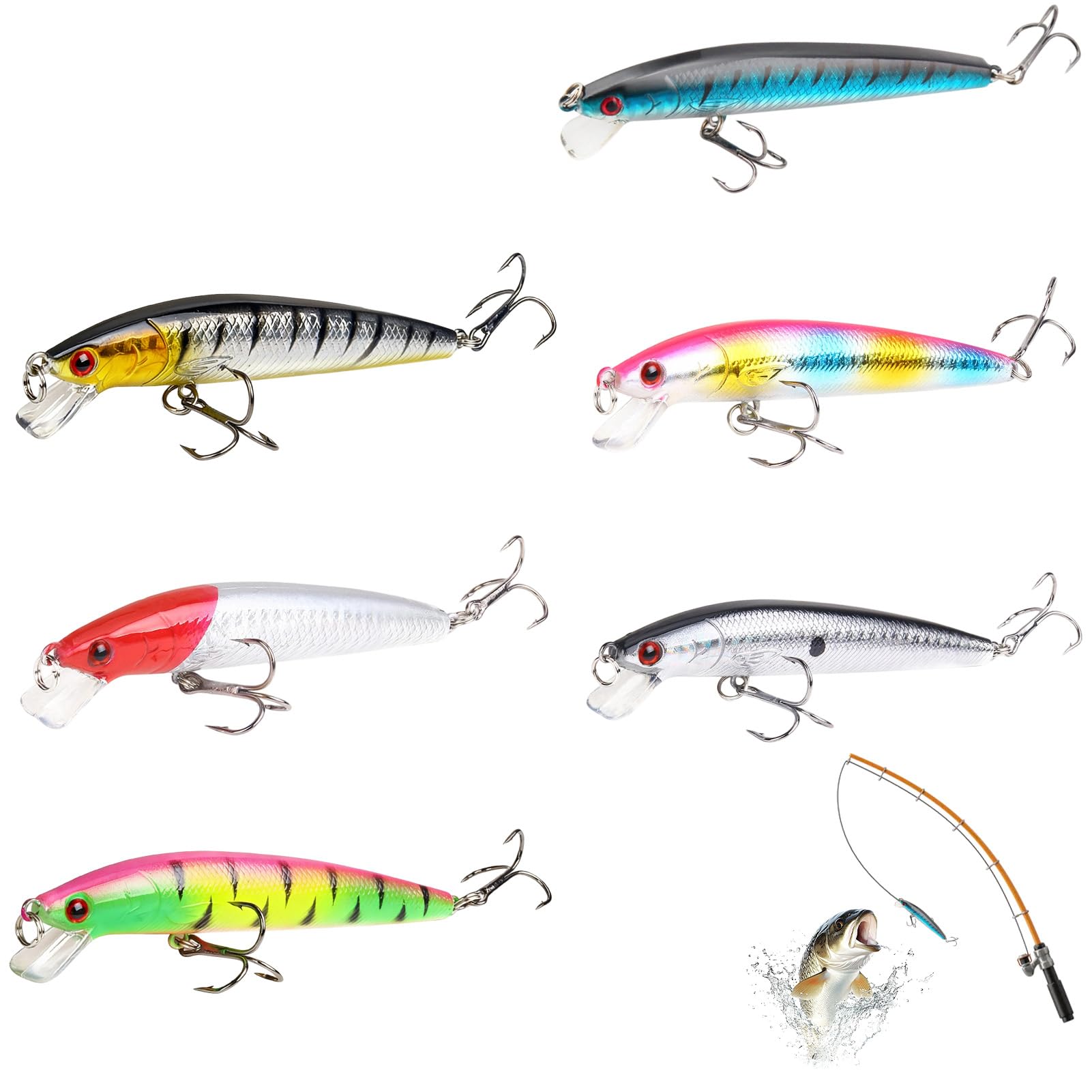 6 Piezas Cebo para Pesca Marina, Señuelos de Pesca Spinning para Trucha, Perca, Lucio, Perca, Cebos para Lubina para Pescas Marina en Agua Salada y Agua Dulce