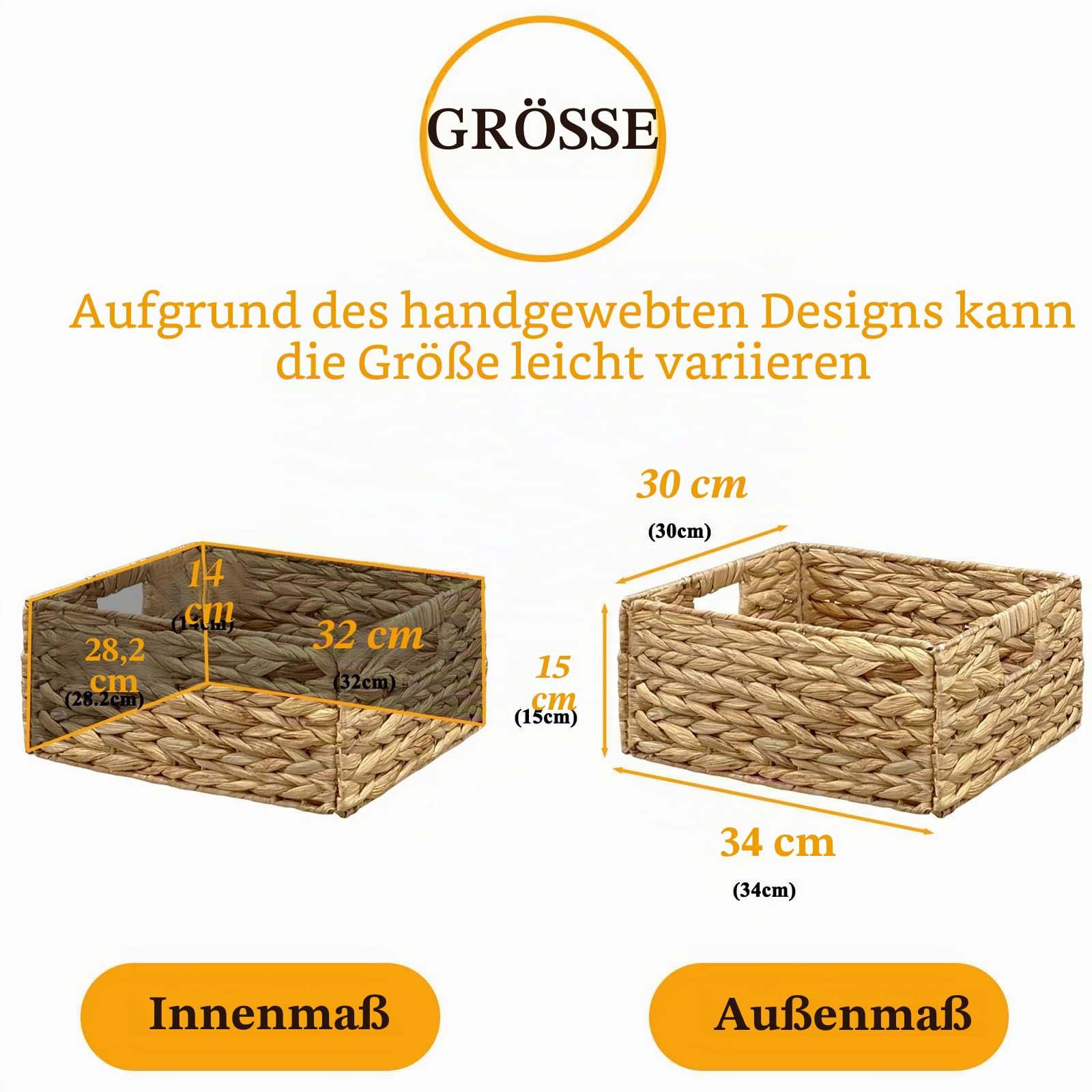 4Stück kallax einsatz Wasserhyazinthe körbe aufbewahrung für Regale, faltbar kallax boxen, geflochten Aufbewahrungskorb Wäschekorb für Regale gewebte Behälter für Badezimmer (30cmx34cmx15cm)