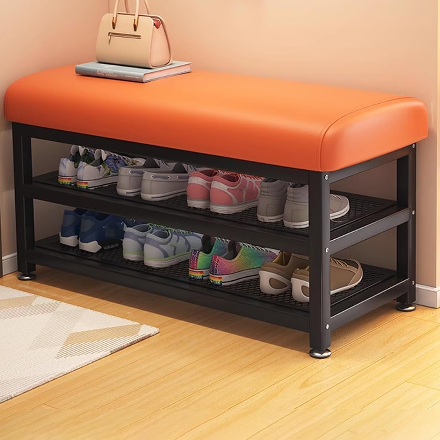 Shoe Storage Bench with Padded Seat for Entryway Hallway & Living Room - Stylish Orange 40cm (15.7") for Shoes and Accessories