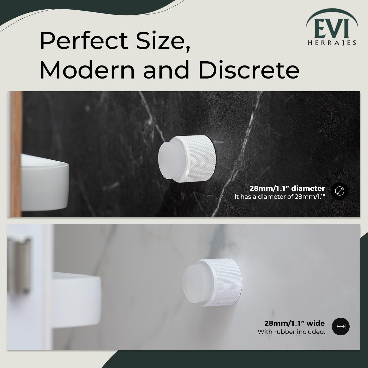 EVI Herrajes | Designer Wall Door Stop - Diamond Knurled - 1.1" x 1.1" - White Lacquered Steel - Adhesive and Screw Fastening