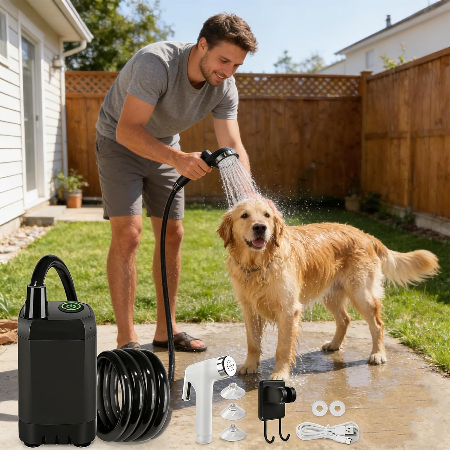 Lightweight Outdoor Shower Set with 6000mAh Rechargeable Battery and LED Temperature Display – Portable Camping Shower with Dual Flow Modes,Perfect for Camping,Travel,Beach and Pet Bathing