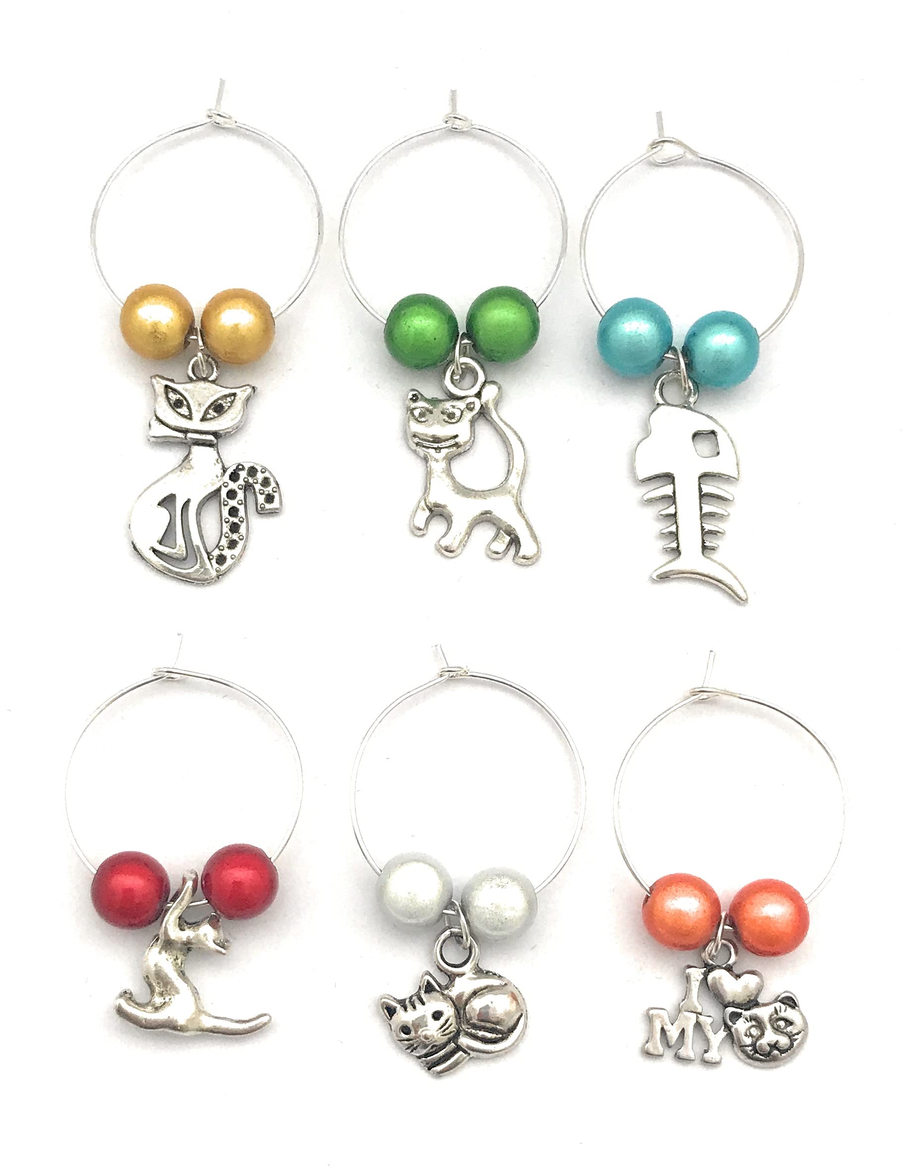 Libby's Market Place Multicolour Cat Lovers Design Wine Glass Charms With Organza Gift Bag