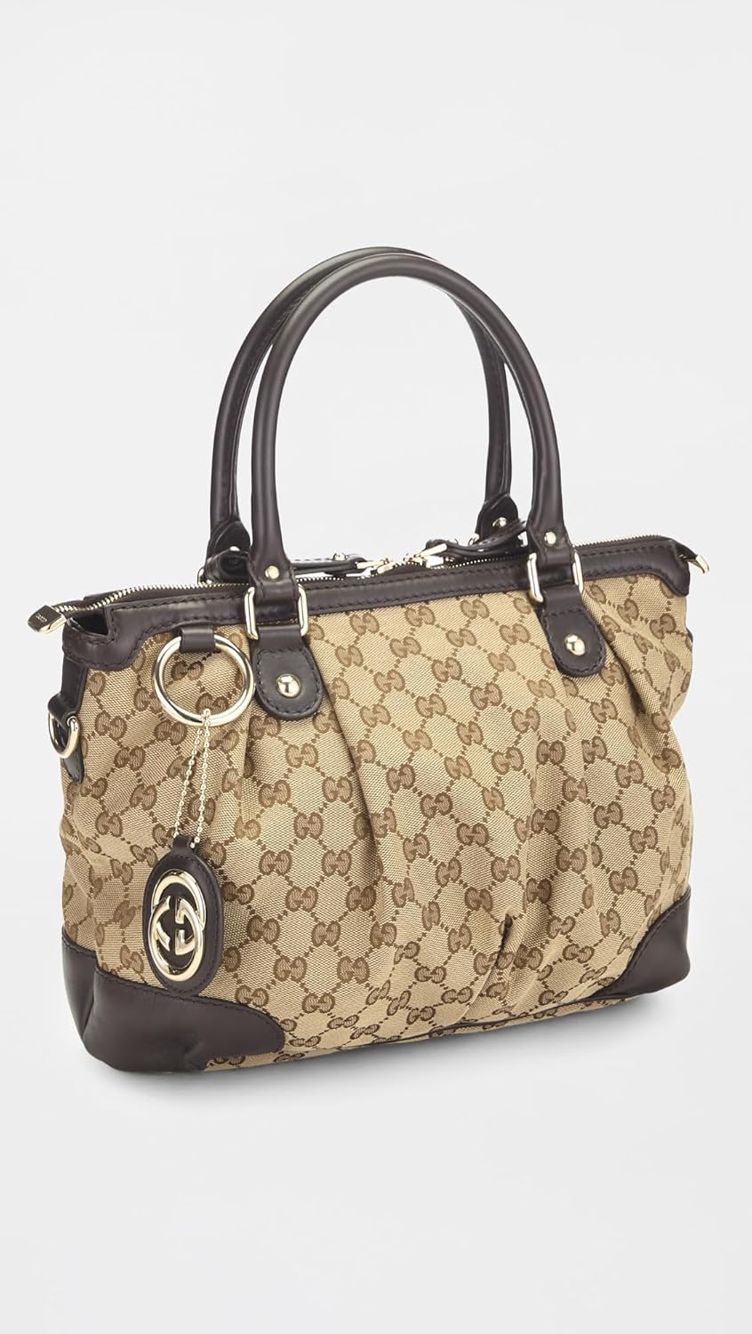 WHAT GOES AROUND COMES AROUND Women's Pre-Loved Gucci Brown Canvas Sukey Zip Handbag - Image 4
