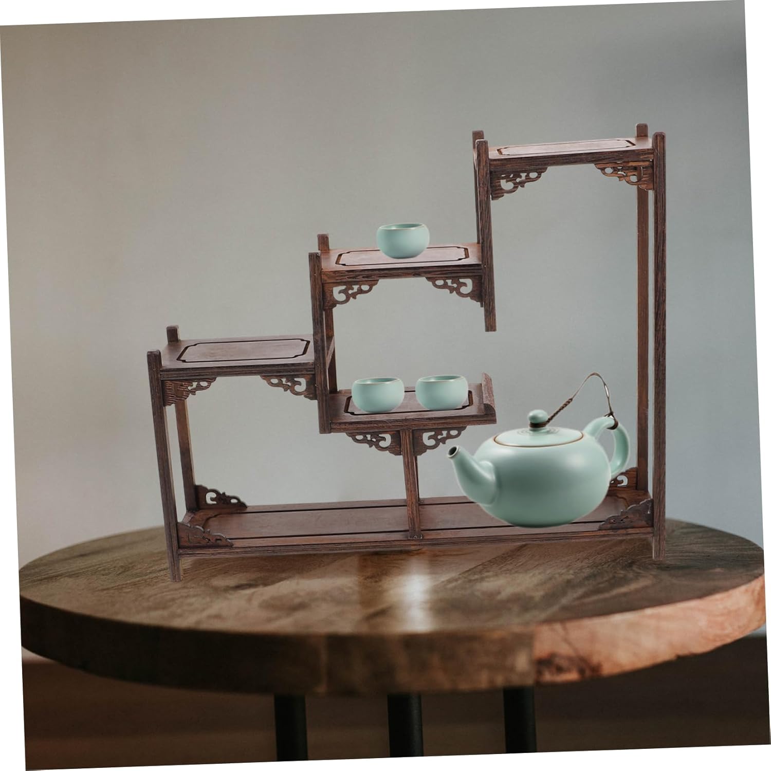 Chinese Style Multi Layer Wooden Display Stand for Curios and Crafts Desktop Ornament Showcase Elegant Antique Design for Home Study for Treasures