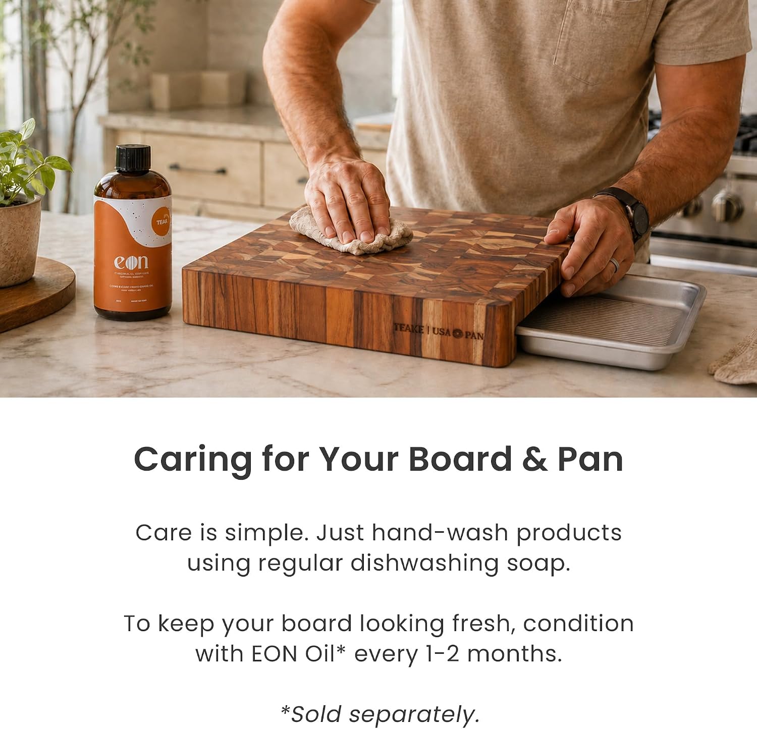 Teakhaus Prep-to-Pan End Grain Cutting Board & USA Pan Quarter Sheet Set