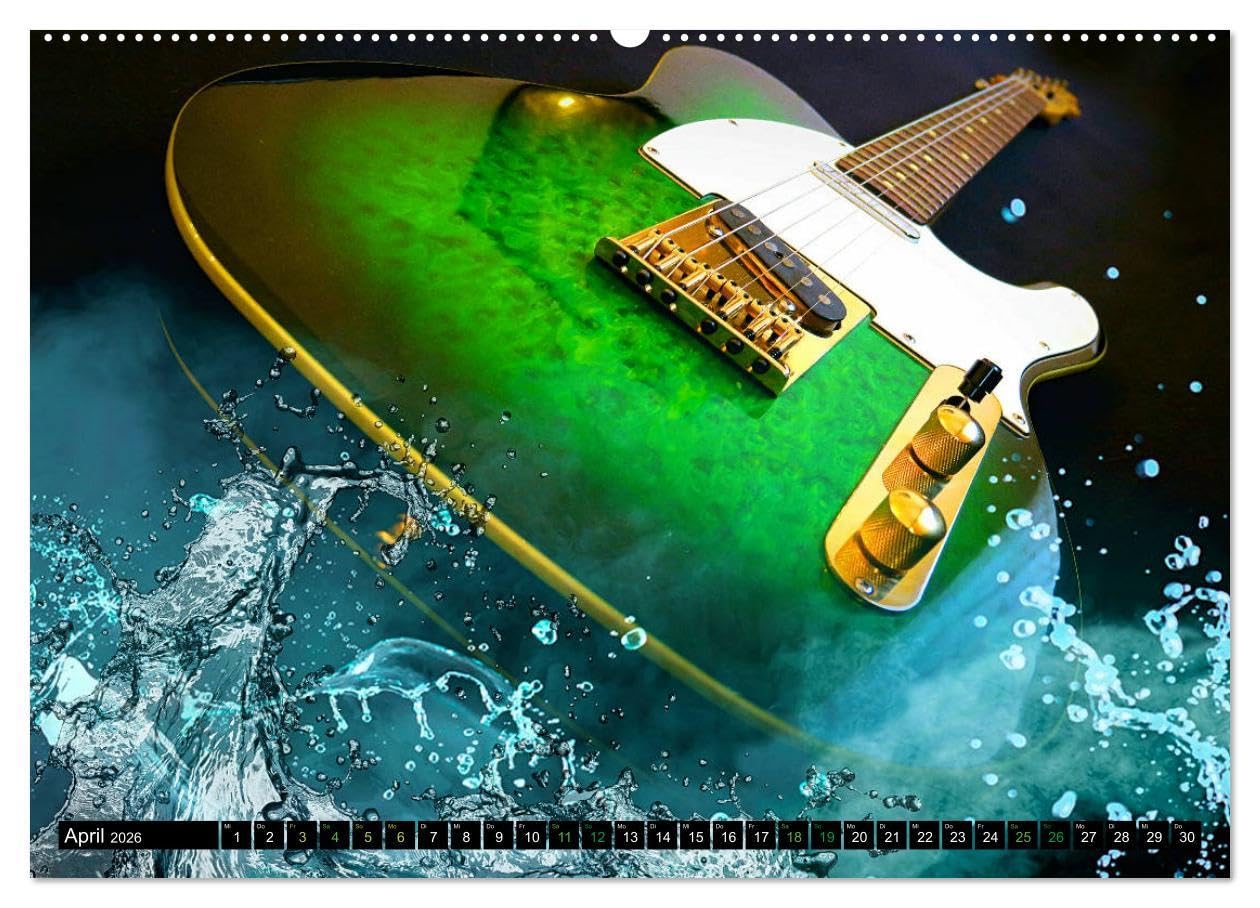 Gitarren im Wasser (hochwertiger Premium Wandkalender 2026 DIN A2 quer), Kunstdruck in Hochglanz: Fantastische, einzigartige Bilder von Gitarren im und unter Wasser (CALVENDO Kunst)