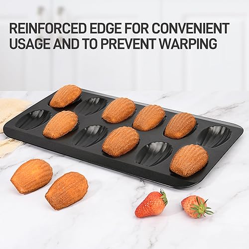 Miniatura 7 de Paquete de 2 moldes Madeleine para hornear, 12 cavidades resistentes en forma de concha para hornear, molde antiadherente para hornear galletas para