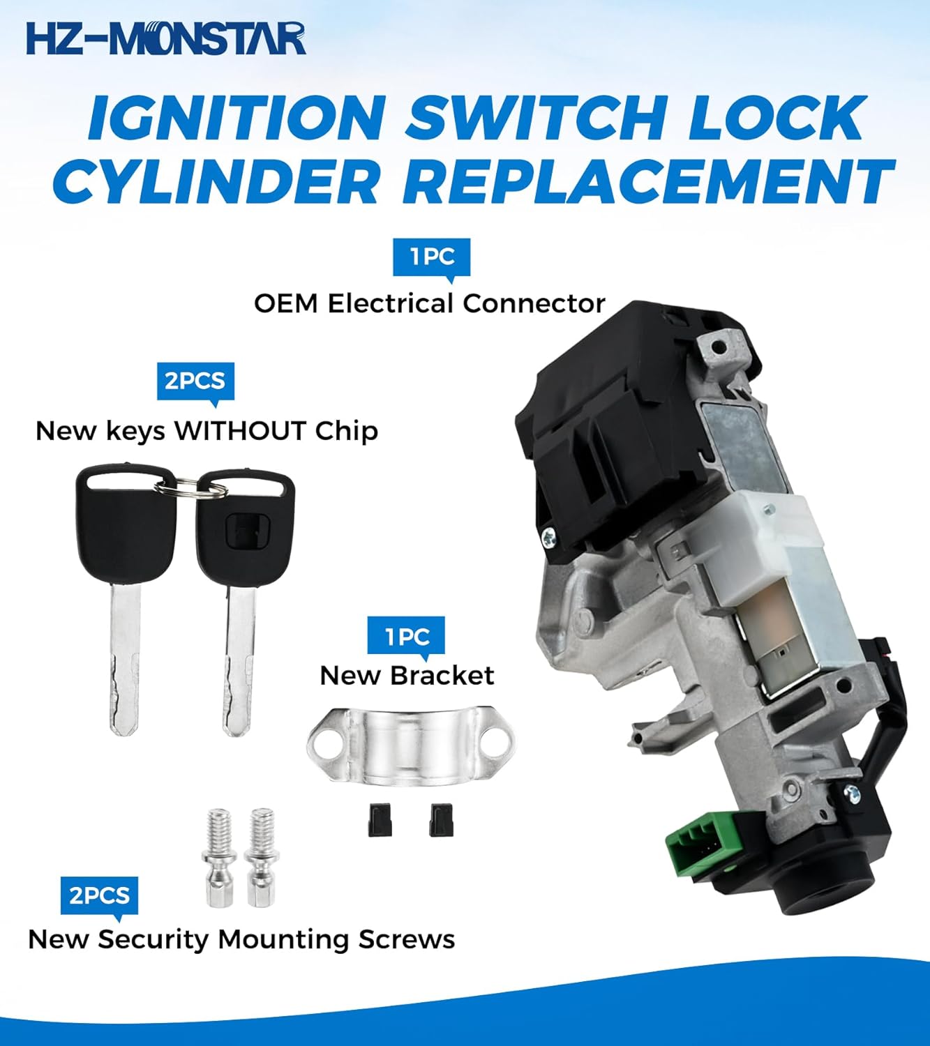 Ignition Switch Lock Cylinder Assembly Compatible with Honda Civic 2006-2011 CR-V 2007-2011 Fit 2009-2011, Ignition Switch Lock Cylinder with 2 Keys Replace# 35100-SDA-A71 06350-SAA-G30