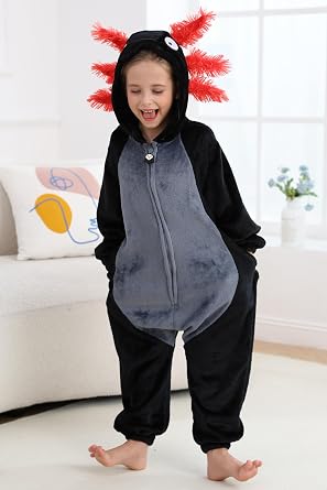 DELEY Unisex Axolotl Onesie Pajamas, Animal One Piece Costume Sleepwear Halloween Cosplay Homewear