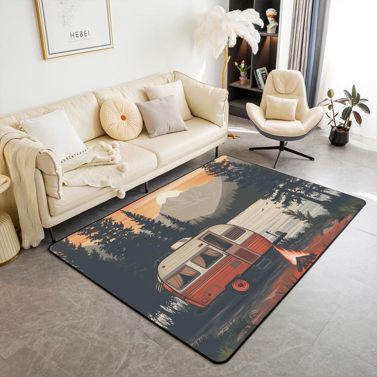 Erosebridal Sunset Mallard Duck Area Rug 4'11" x 3'3" Wildlife Moss Nature Living Room Rugs Dead Wood River Decorative Carpet Hunting Blue Yellow Indoor Floor Mat