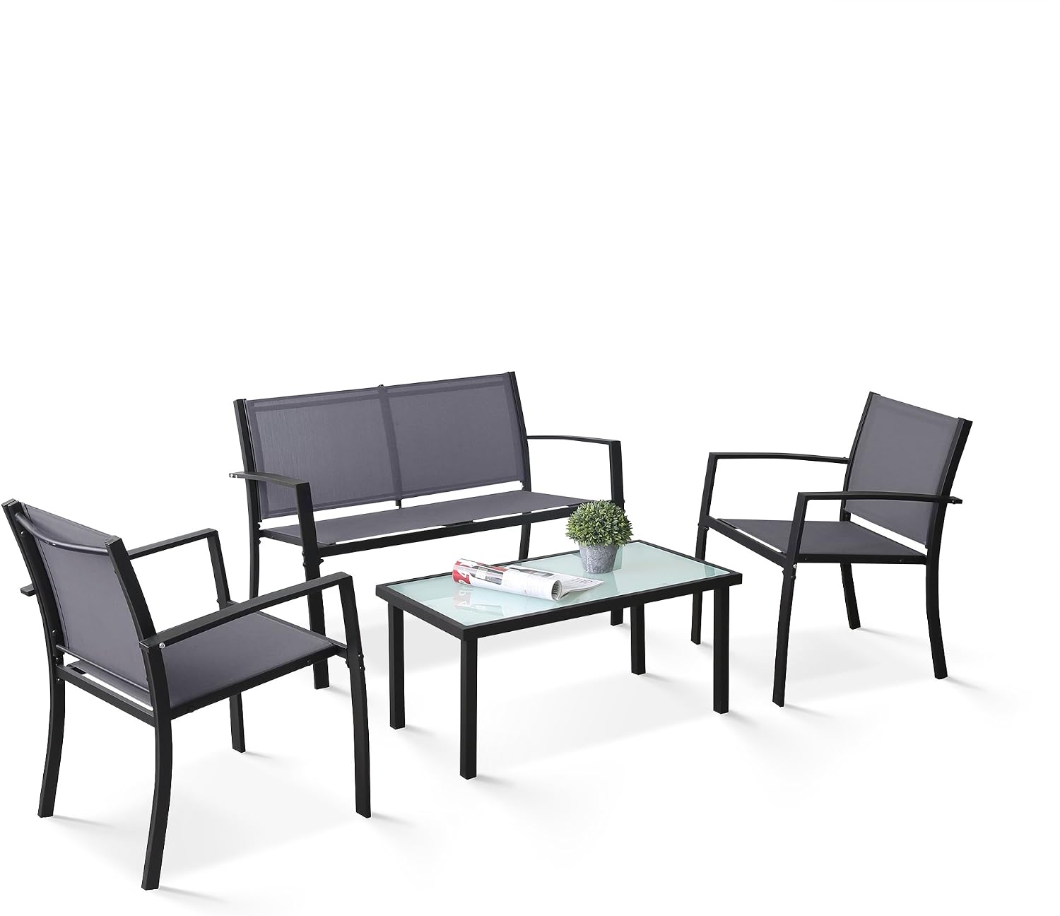 Furinno Melaka Outdoor Patio Leisure Dining Set, Grey/Black
