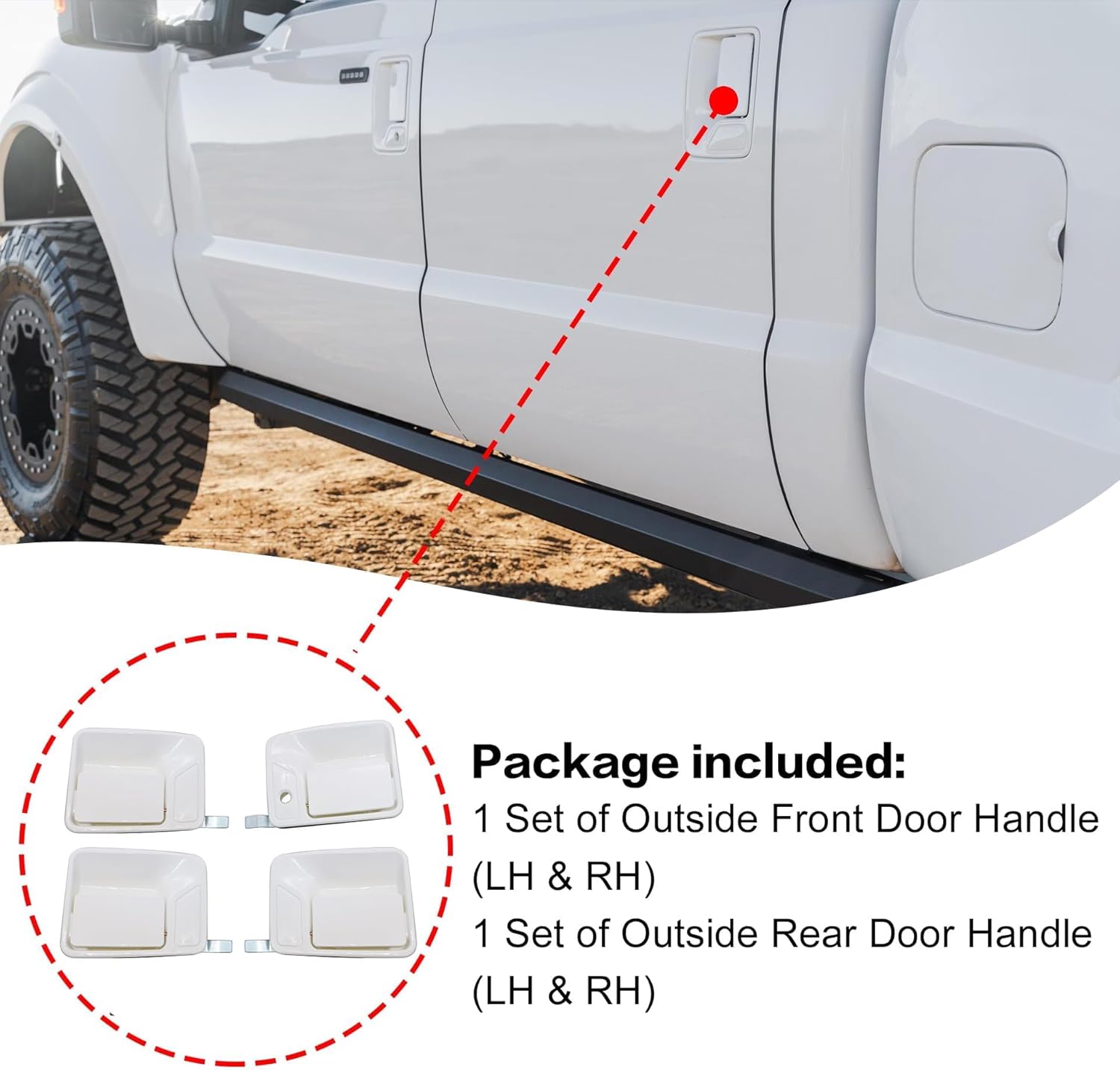 GXARTS 4 Pcs White Exterior Door Handle 7C3Z2522405AA F81Z2626601AAB F81Z2626601AAB Compatible with Ford F250 F350 Pickup Truck 1999-2016 Front Rear and Left Right Outside Door Handles Oxford