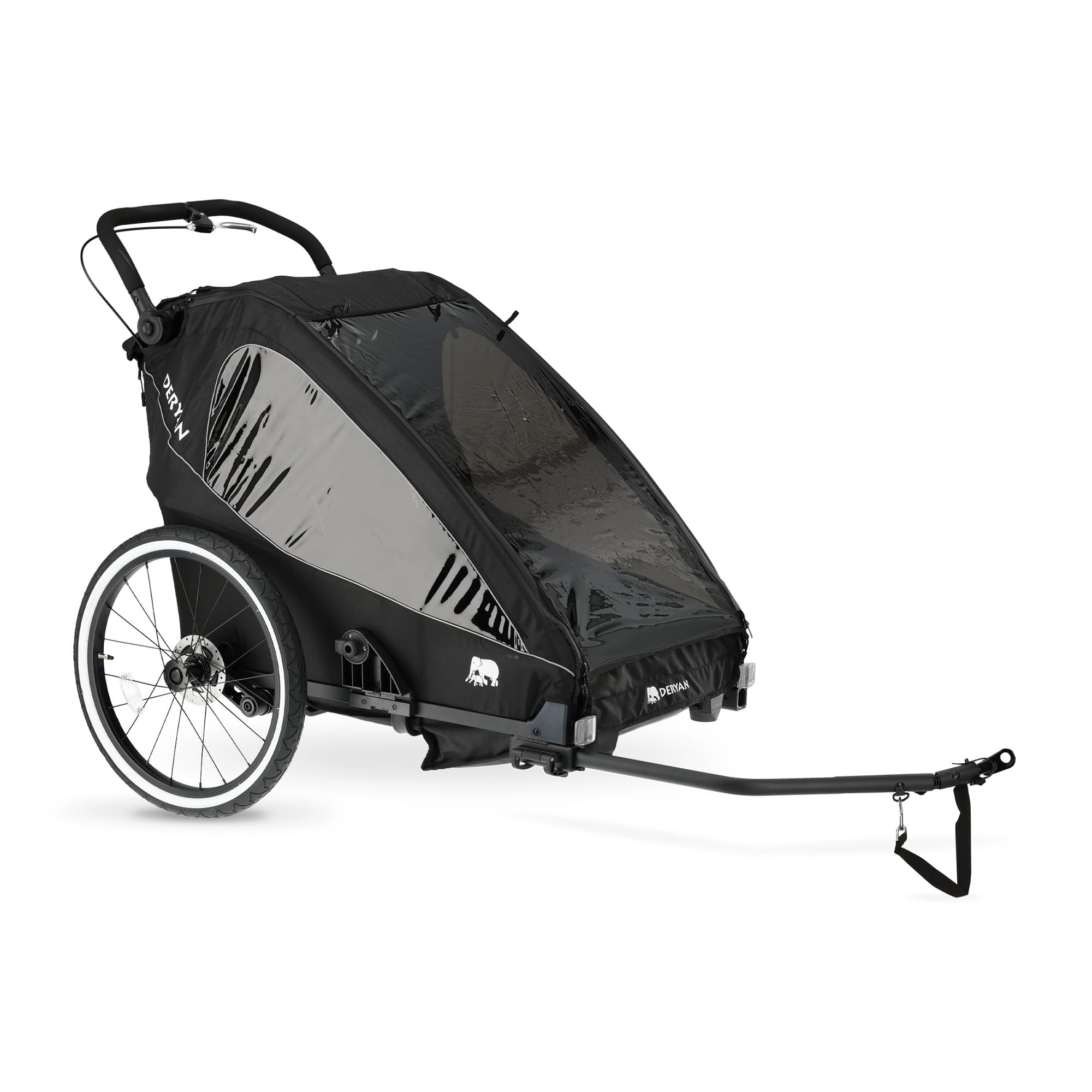 Deryan Luxus 3-in-1 Rimorchio per Bicicletta v2 per 2 Bambini – Rimorchio per Bicicletta, Passeggino & Jogger – Passeggino Multifunzionale con Cintura a 5 Punti – Nero