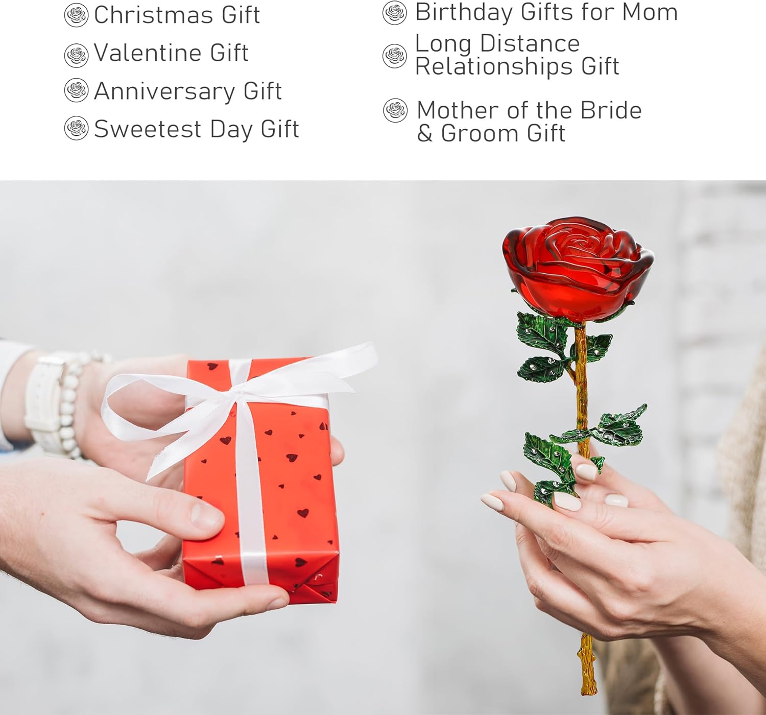 HDCRYSTALGIFTS 10'' Red Crystal Rose Figurine - Rose Flower Gifts for Women Crystal Glass Valentines Figurines Collectible Ornaments for Valentine’s Day Wedding Home Table Centerpiece - Image 3