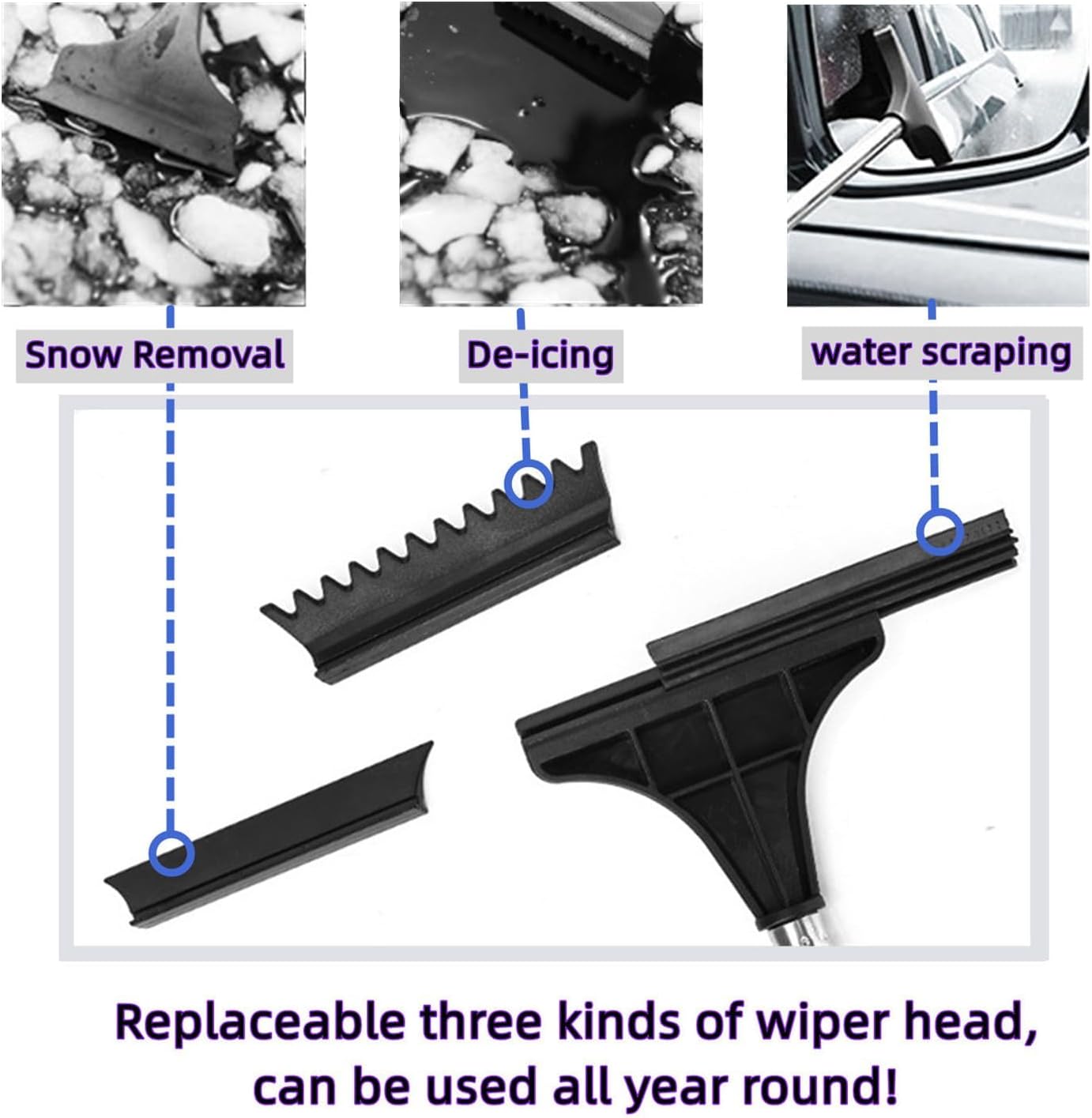 Car Rearview Mirror Wiper, Telescopic Auto Mirror Squeegee Cleaner, Multi-Function De-Watering, De-Icing, De-Frostingcleaning Tool with Retractable 100cm Handle