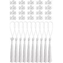 Tupalizy 10PCS Mini Silky Handmade Bookmark Tassels with 20PCS 2025 Year Charms for Graduation Keychain Earring Jewelry Making Wedding Favors Souvenir Gifts Tags DIY Craft Projects, White and Silver