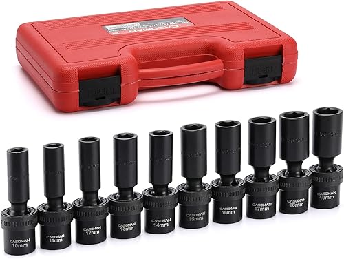 CASOMAN Juego de llaves de impacto universal poco profundas de 14 pulgadas, SAE, juego de 6 piezas, 14 a 916 pulgadas, 6 puntos, Cr-Mo, enchufe