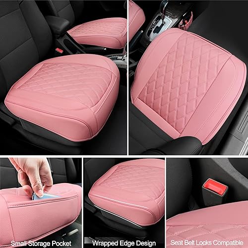 Miniatura 4 de Paquete de 2 fundas de cuero para asiento delantero de automóvil, parte inferior del asiento del automóvil, antideslizantes y de envoltura completa,