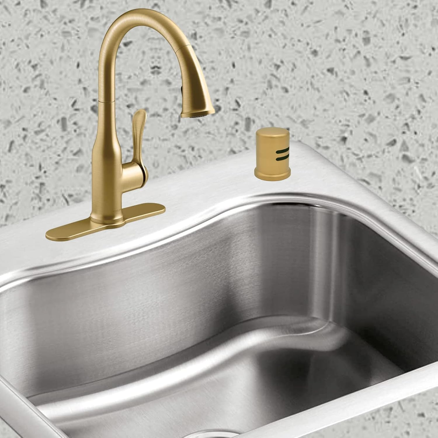 Dishwasher Air Gap Kits with Gold Dishwasher Air Gap Cover and Matching Escutcheon, Replacement air gap dishwasher,Solid Brass Air Gap Cap,Brushed Gold Finish