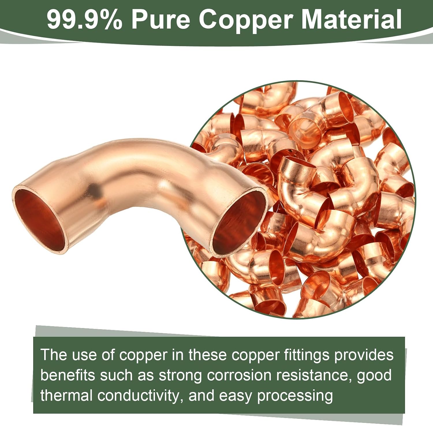 YOKIVE 5 Pcs Elbow Copper Fitting, 90 Degree Copper Pipe Fitting C x C Long Radius Tube Connector, Great for HVAC Refrigeration (3/8" Nominal Size)
