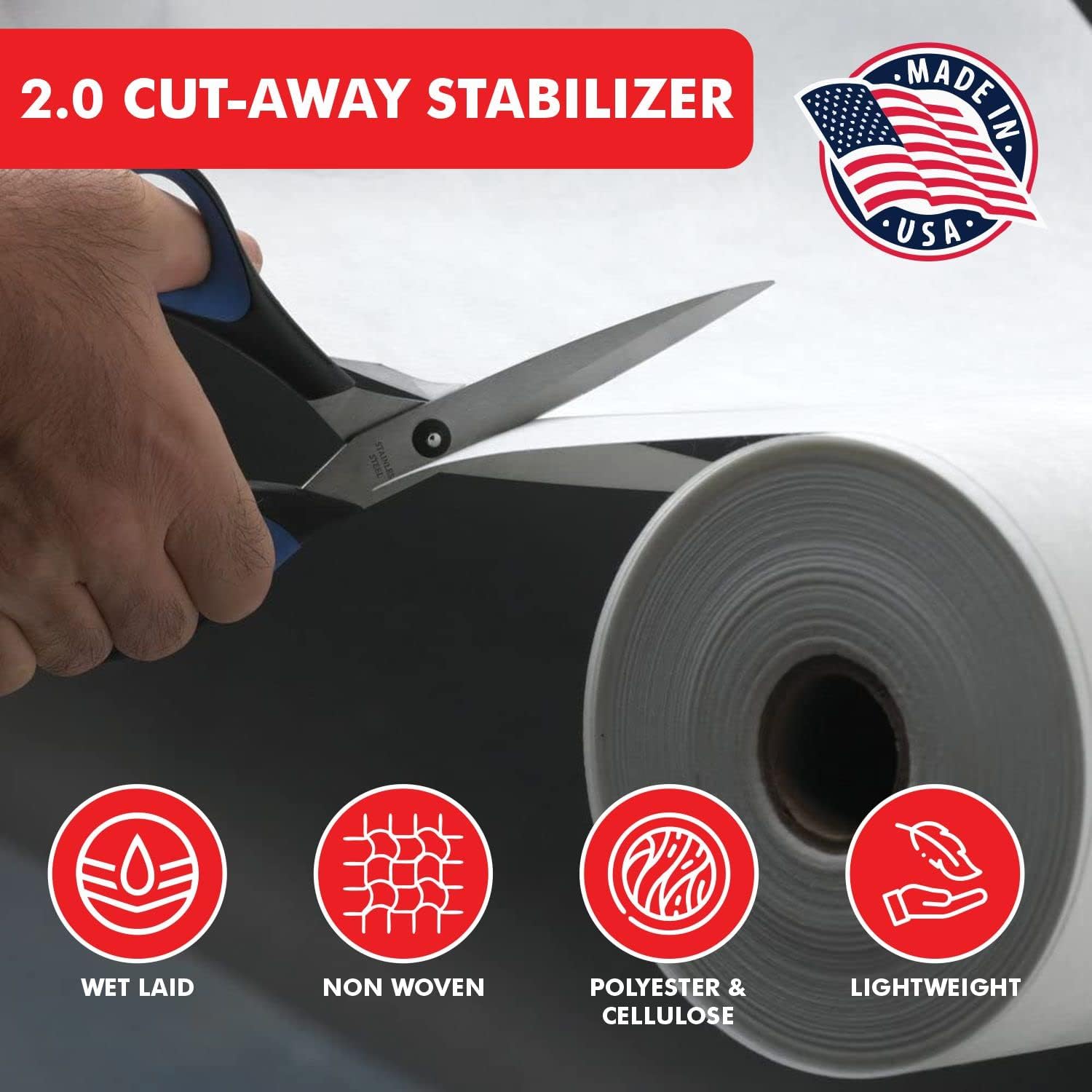 Superpunch Cutaway Stabilizer for Embroidery Machines - 15" x 100 Yards roll, White SuperStable Machine Embroidery Stabilizer Backing, 2.0 Oz Cut Away Embroidery Stabilizers, Made in USA