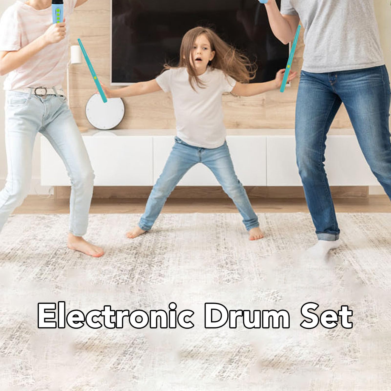 Set di Batteria Elettronica Virtuale, Bacchette Elettroniche Portatili con Effetti di Luce Colorati, Bacchette Ad Aria Wireless Virtuali per Studenti Principianti Adulti