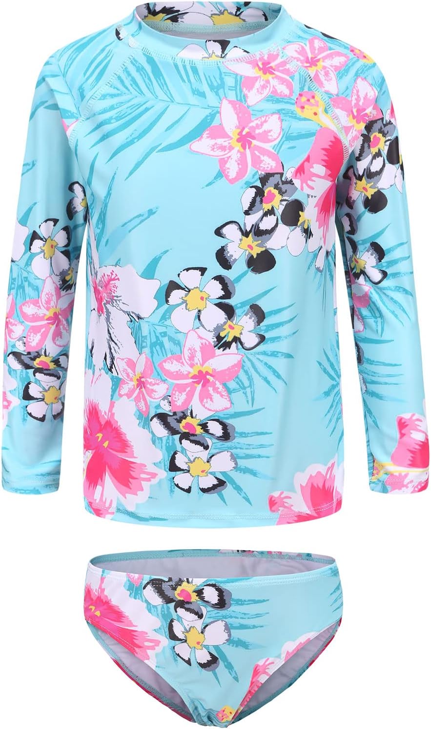 HowJoJo Girls Two Piece Swimsuits Long Sleeve Rash Guard Set Kids Bathing Suits UPF 50+