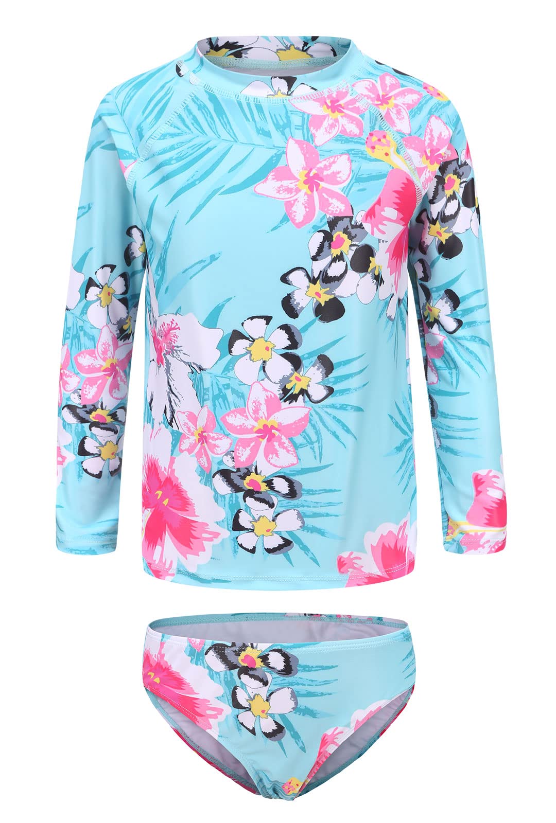 HowJoJo Girls Two Piece Swimsuits Long Sleeve Rash Guard Set Kids Bathing Suits UPF 50+