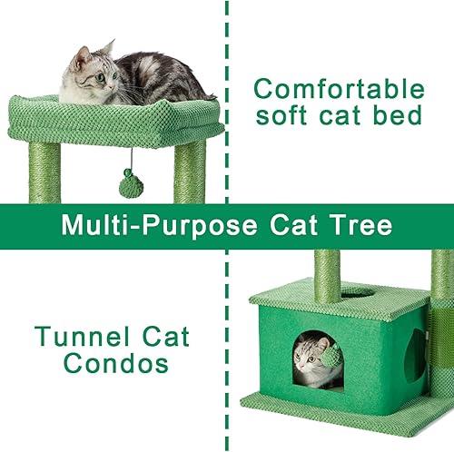 Miniatura 3 de MECOOL Árbol para gatos, postes rascadores con condominios, camas de torre y juguetes de bola colgante, cepillo de masaje 5 en 1 multiusos para