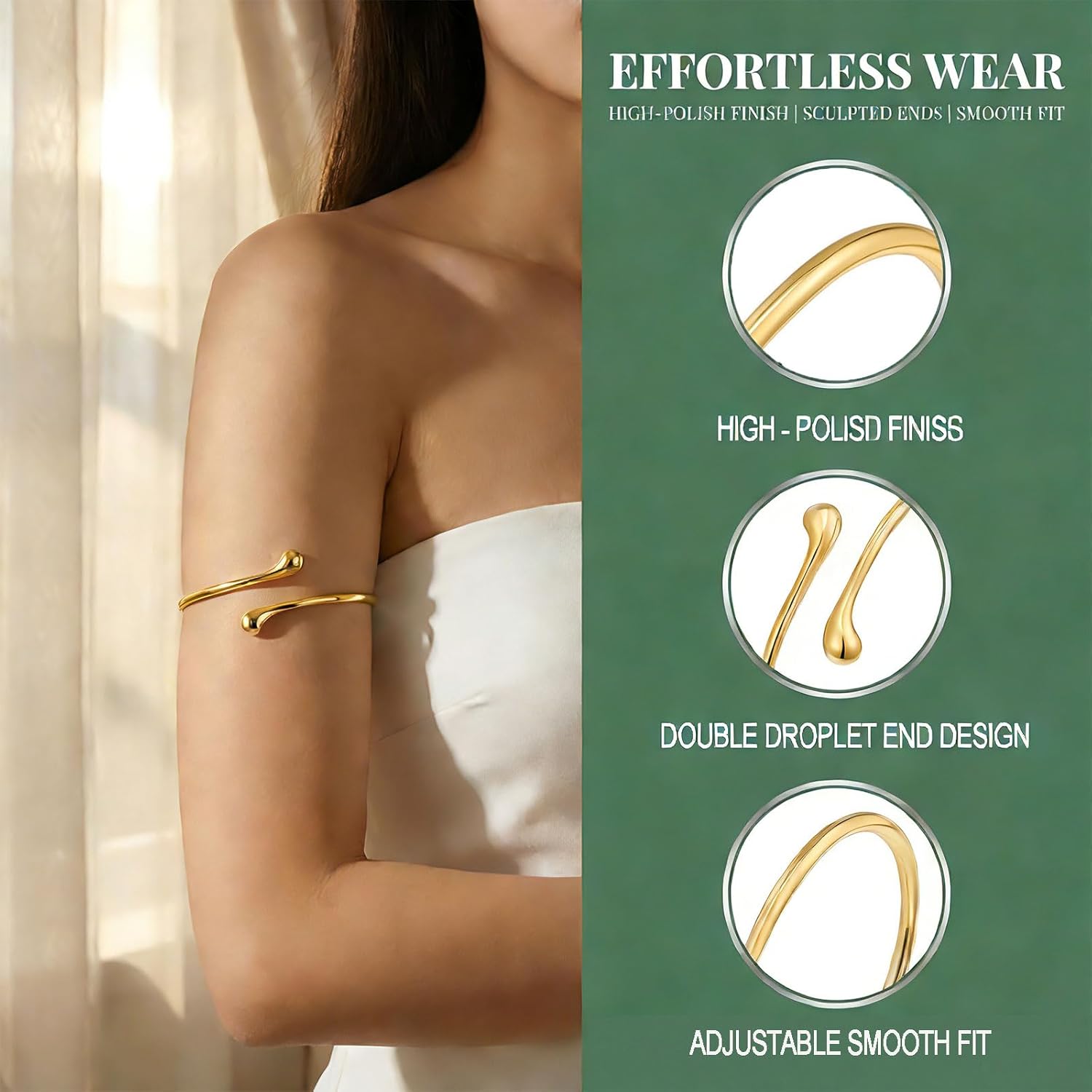 Arm Cuff Bracelet for Women Silver Upper Arm Cuffs Bracelet Water Droplet Shaped Bangles Minimalist Style Fashion Mermaid Costume Jewelry Party Accessory - Image 4