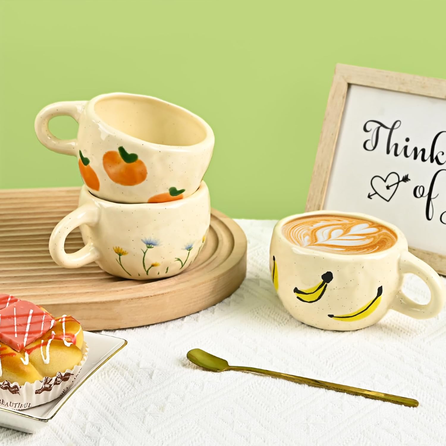 Ceramic Coffee Mug, Creative Flower Fruit Cup for Women Friends, 8.5 oz/250 ml Cute Coffee Mugs for Latte Tea Milk (Vitality Orange) - Image 7