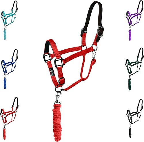 Miniatura 6 de Majestic Ally Halter de cuero con cuerda de plomo a juego para caballos - Corona de cuero - Correa ajustable para la barbilla - Pestillo enrollado