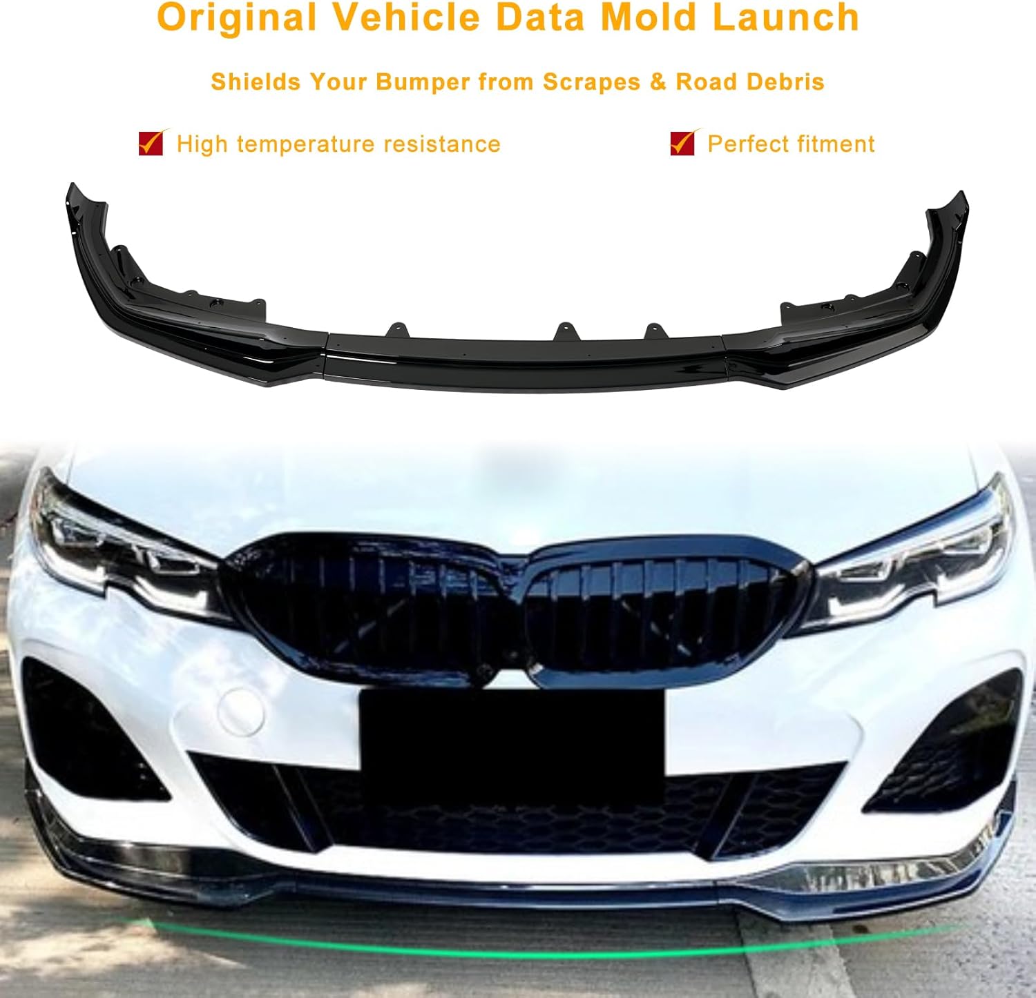 KHK Front Bumper Lip Spoiler for BMW 3 Series G20 G28 M-Sport Bumper 330i 330e M340i 2019-2022,Glossy Black ABS Air Dam Front Splitter Body Kit Accessories