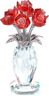 Red Crystal Rose Bouquet Figurines Gifts for Her Women Anniversary Birth...