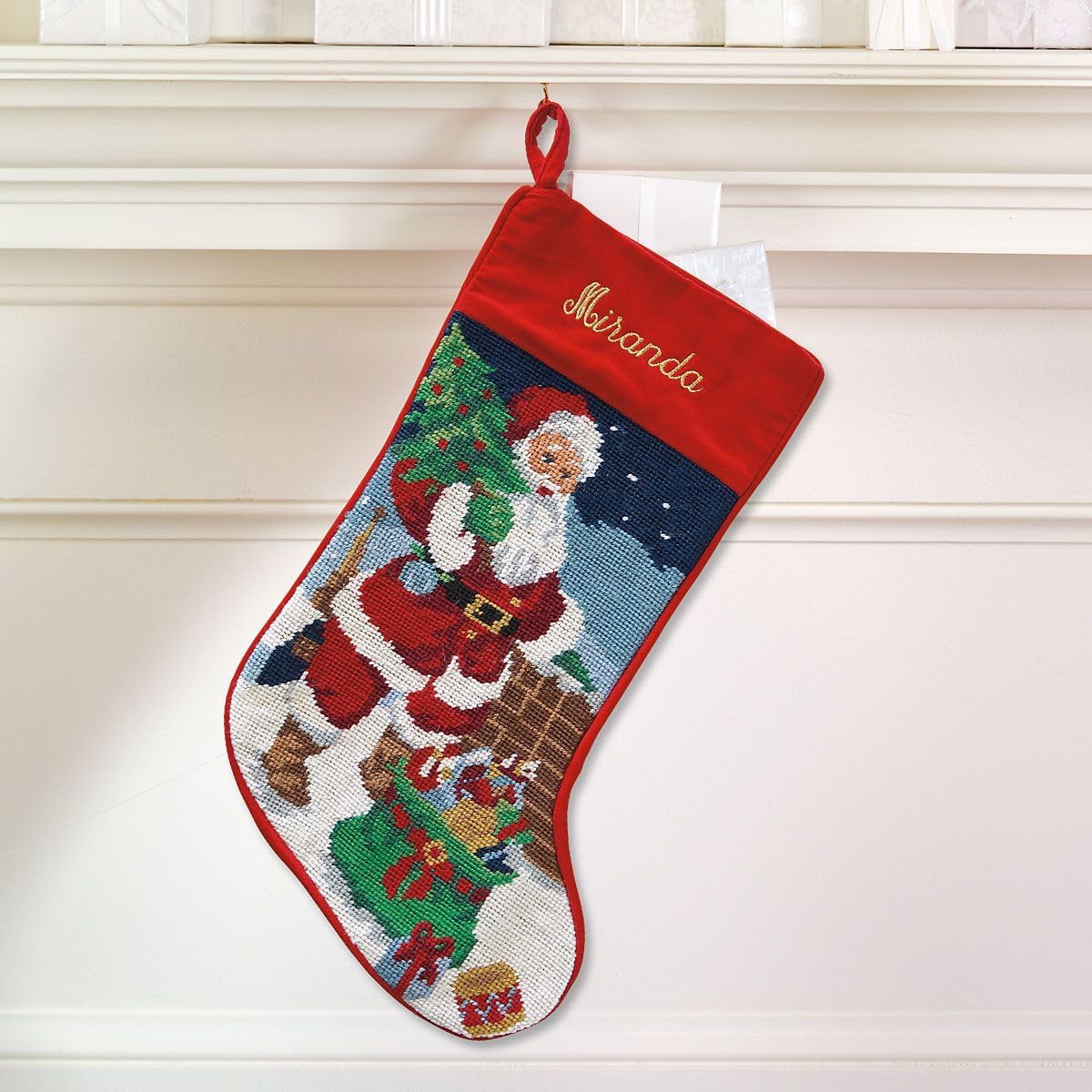 Lillian Vernon Santa Personalized Heirloom Christmas Needlepoint Stocking Stocking, 100% Wool, 9.5" Wx17 L
