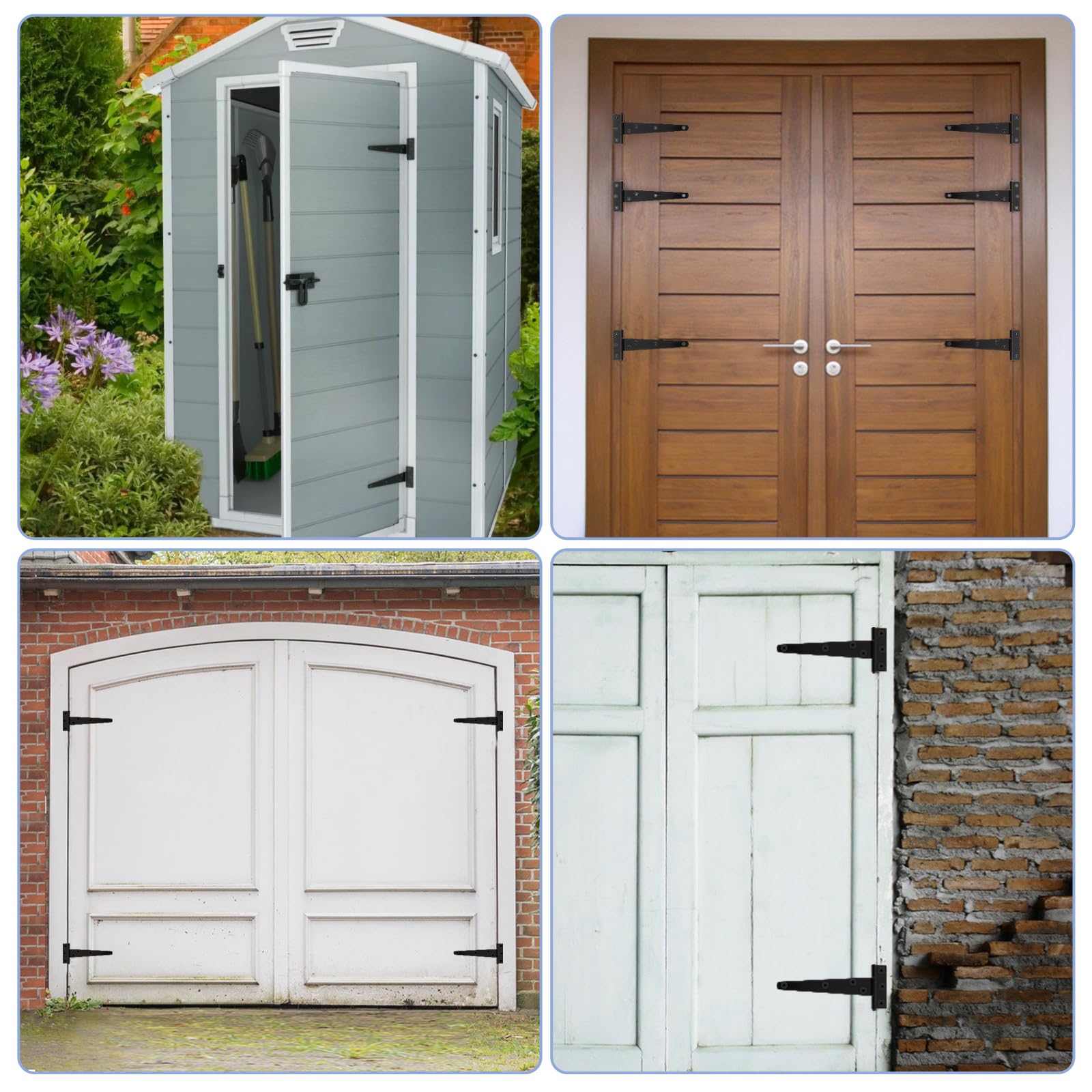 8pcs 25cm Charnières de Porte en T, Charniere Porte Lourde en Métal Galvanisé, Charnières en T Noir 10 Pouces avec Vis pour Portes de Hangar, Portes de Jardin, Fenêtres