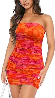 ABMOIU Women's Tube Mini Dress Strapless Ruched Bodycon Party Club