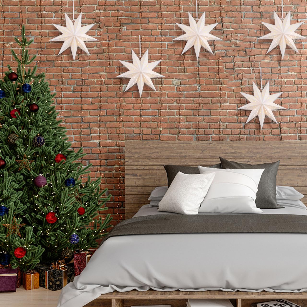Housoutil Lampenschirm Stern, 6st Papiersterne Weihnachten, 35cm Papiersterne Weihnachten, Weiß Papier Weihnachtsstern Fensterdekoration Stern