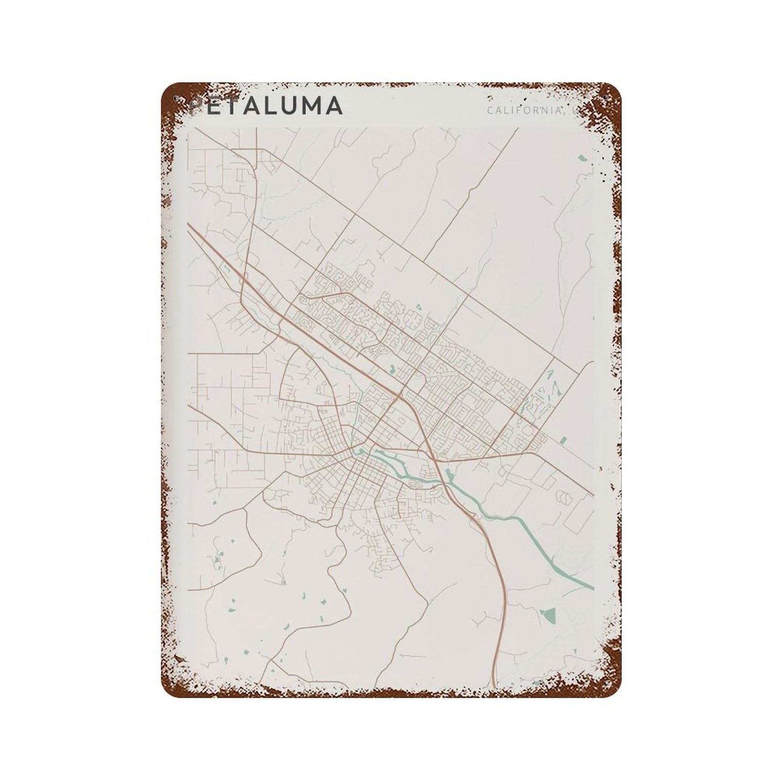 xiaoxiaoshen Petaluma Map California Travel Gift Minimalist Wall Decor Art Metal Tin Poster Modern Home Decor Art Home Bar Shop Decorations Vintage Sign 40x30cm