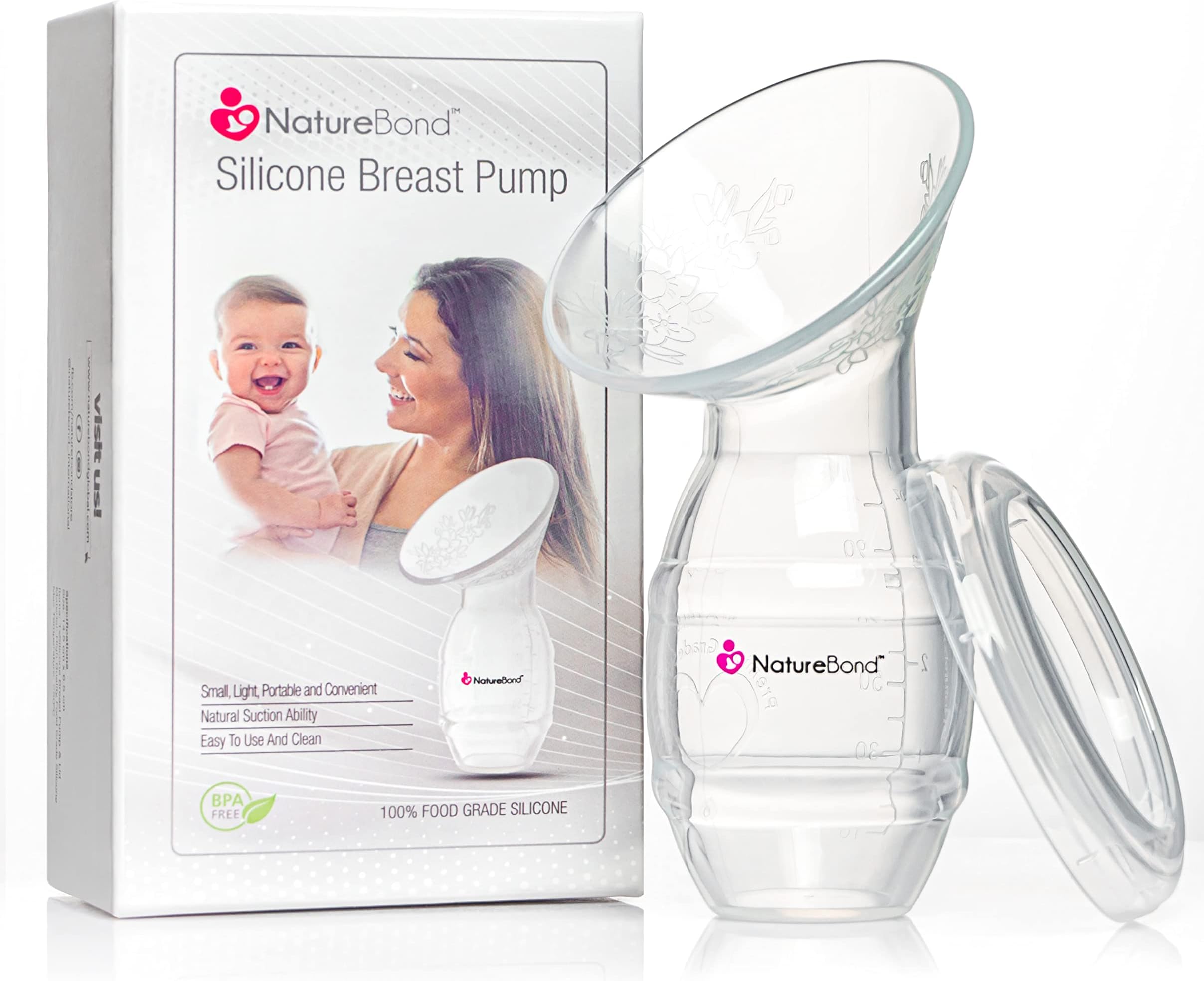 NatureBond Manual Breast Pump. Home Basic Set - Silicone Breast Pump 100ml, Dust Cover Lid