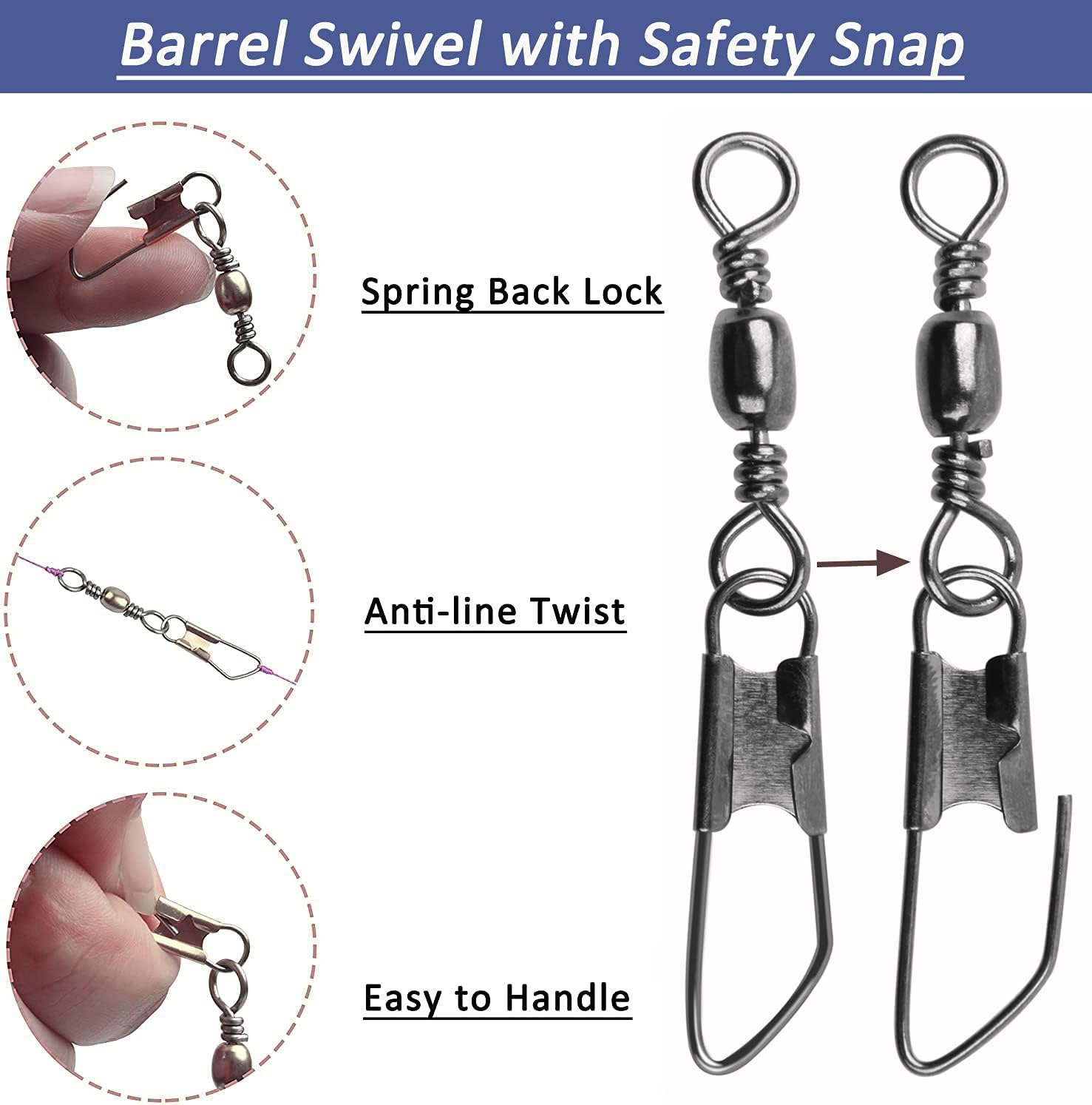 Fishing Snap Swivels Kit 50pcs Rolling Barrel Swivels with Safety Snaps High Strength Copper and Stainless Steel, Black Nickel Coated Corrosion Resistance, Quick Connect Swivels Fishing Tackle : Sports & Outdoors