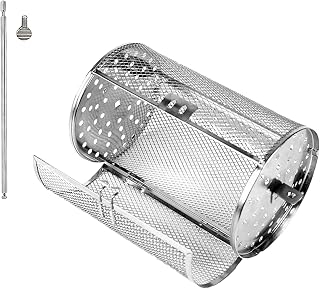 Rolling Grill Basket Kitchen Cooking Air Fryer Nut Baking Tray Stainless Steel Rotating Grill Cage Basket