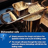 Vista 2 de Spaetzle Maker de acero inoxidable de alta calidad con mango de agarre cómodo, colador de araña de acero inoxidable, cuchara espumadora, colador