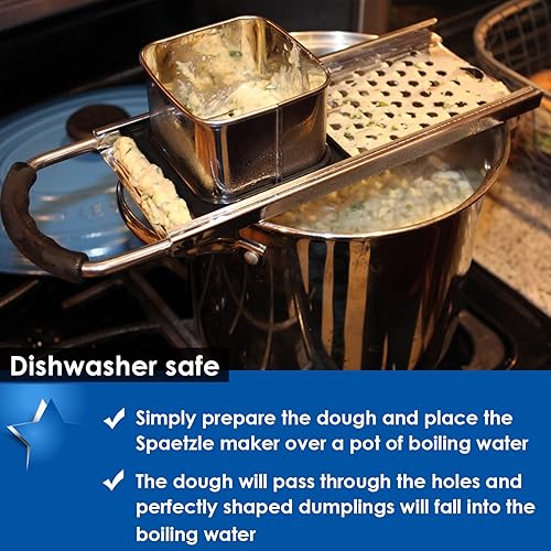 Miniatura 2 de Spaetzle Maker de acero inoxidable de alta calidad con mango de agarre cómodo, colador de araña de acero inoxidable, cuchara espumadora, colador de