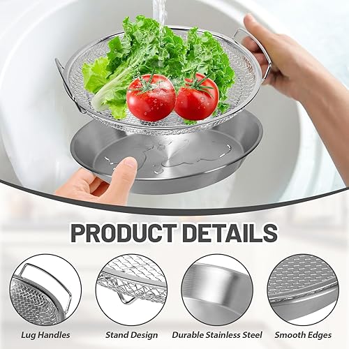 Miniatura 4 de Juego de colador de aceite de acero inoxidable, 2 piezas de rejilla de drenaje con bandeja de atrapo, filtro de aceite de cocina, bandeja de drenaje