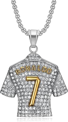 No. 7 Soccer Jersey Necklace, Gold-Plated Sports Charm Jewelry,Inlaid with Crystal Rhinestones, No.7 Jersey Soccer Necklaces for Football Fans, Silver