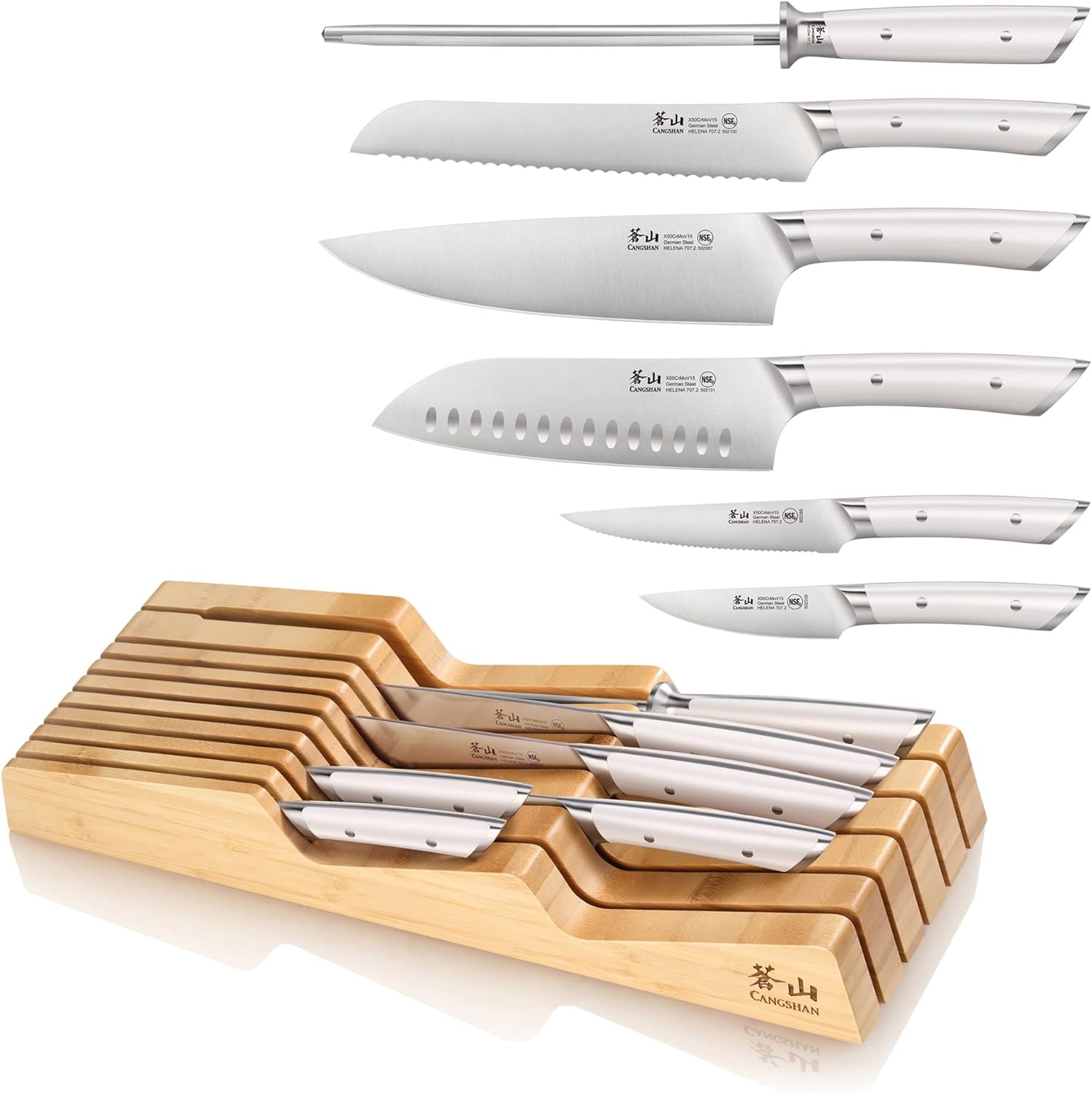 Cangshan HELENA Series German Steel Forged 7-Piece In-Drawer Knife Set (White)