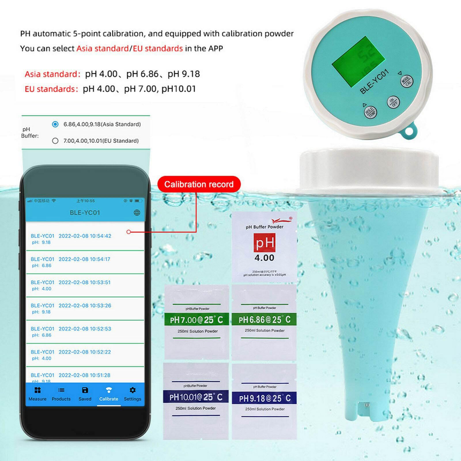 Monitor basenu Bluetooth, inteligentny cyfrowy chlor do pomiaru temperatury, długopis do testowania jakości wody 6 w 1, termometr basenowy do laboratorium akwarystycznego basenu